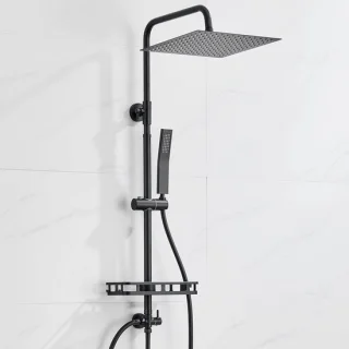 Auralum Max douchesysteem - regendouche ø 30 cm met handdouche en plankje - zwart