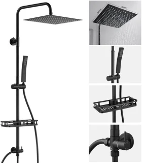 Auralum Max douchesysteem - regendouche Ø 30 cm met vierkant handdouche - mat zwart