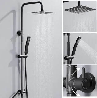 Auralum Max douchesysteem zwart regendouche 20 cm vierkant design