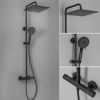 Auralum Max regendouche douchesysteem XXL 30 cm vierkant rvs zwart
