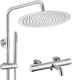 Auralum Max Regendouche met Thermostaatkraan - 12 inch Douchekop - Inclusief Thermostatische Badkraan - RVS Doucheset - Rond Design - Compleet Regendoucheset - Hoogte Verstelbare - Waterbesparend - Chroom