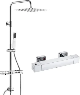 Auralum Max regendouche met thermostaatkraan, 25 cm, chroom