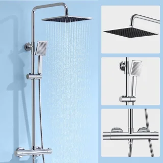 Auralum Max regendouche met thermostaatkraan 25 cm chroom