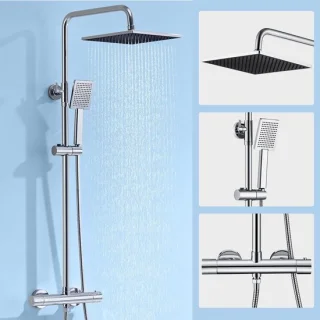 Auralum Max regendouche met thermostaatkraan 25 cm chroom