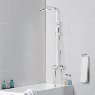 Auralum Max Regendouche Met Thermostaatkraan - Complete Doucheset - Douchesysteem met Thermostaat - RVS - 3 Functies Regendoucheset - 30 x 20 cm - Verstelbare Hoogte 98-130 cm - Waterbesparend - Chroom