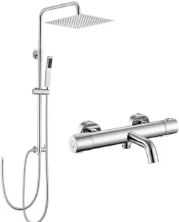 Auralum Max Regendouche Met Thermostaatkraan - RVS Doucheset - Inclusief thermostaatkraan Badkraan - 10 inch Douchekop - Vierkant Design - Verstelbare Hoogte 72-110 cm - Regendoucheset - Chroom