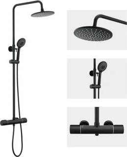 Auralum MAX Regendouche met Thermostaatkraan Zwart 9 inch