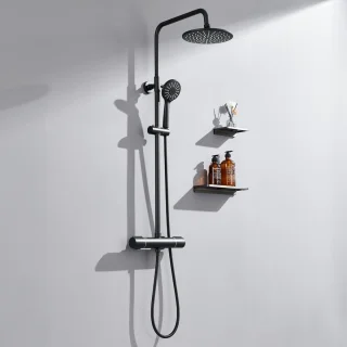 Auralum MAX Regendouche met Thermostaatkraan Zwart 9 inch