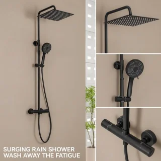 Auralum Max regendouche met thermostaatkraan zwart doucheset, 12 inch vierkante hoofddouche