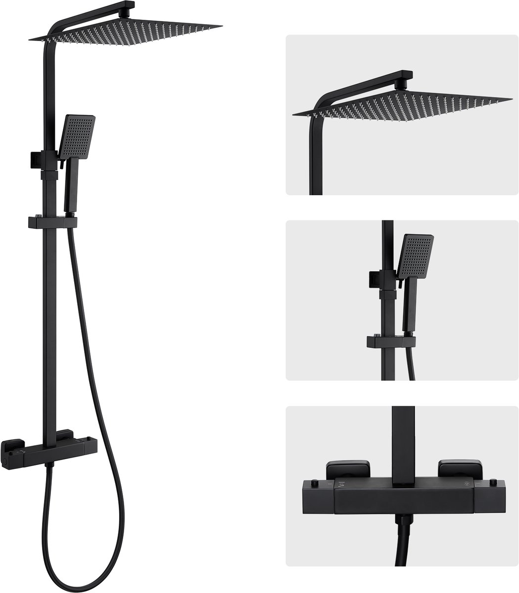 Auralum Max Regendouche Ø30 cm met Thermostaatkraan Mat Zwart