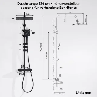 Auralum Max Regendouche thermostaat doucheset mat zwart