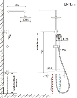 Auralum Max regendouche zwart met thermostaatkraan