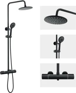 Auralum Max regendouche zwart met thermostaatkraan