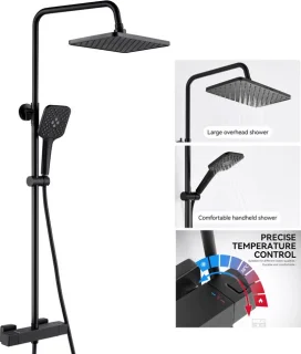 Auralum Max Regendoucheset met Thermostaatkraan 12 inch Vierkant Zwart