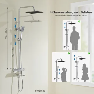 Auralum Max Regendoucheset met thermostaatkraan - Chroom
