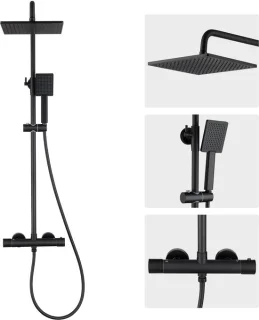 Auralum MAX Regendoucheset met Thermostaatkraan Zwart 10 inch