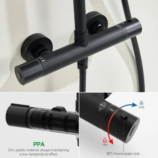 Auralum MAX Regendoucheset met Thermostaatkraan Zwart