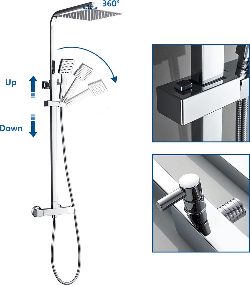 Auralum Max Regendoucheset Thermostaatkraan Chroom