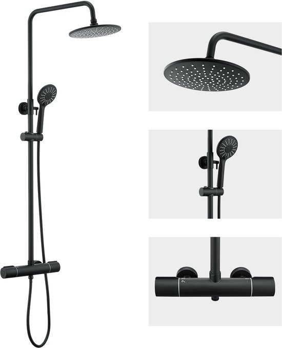 Auralum MAX Regendoucheset Thermostaatkraan Zwart 9 inch