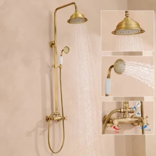 Auralum Max retro messing doucheset - regendouche en handdouche
