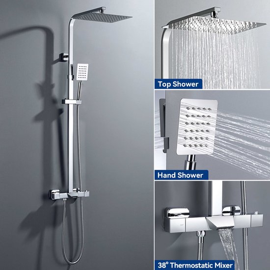 Auralum Regendouche Set met Thermostaatkraan Chroom