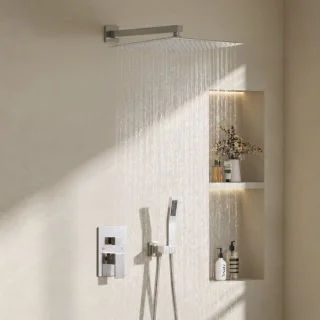 Auralum regendoucheset inbouw 12 inch vierkant met messing kraan chroom