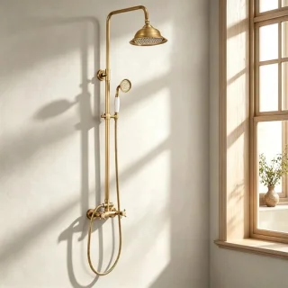 Auralum retro regendouche doucheset in antiek messing