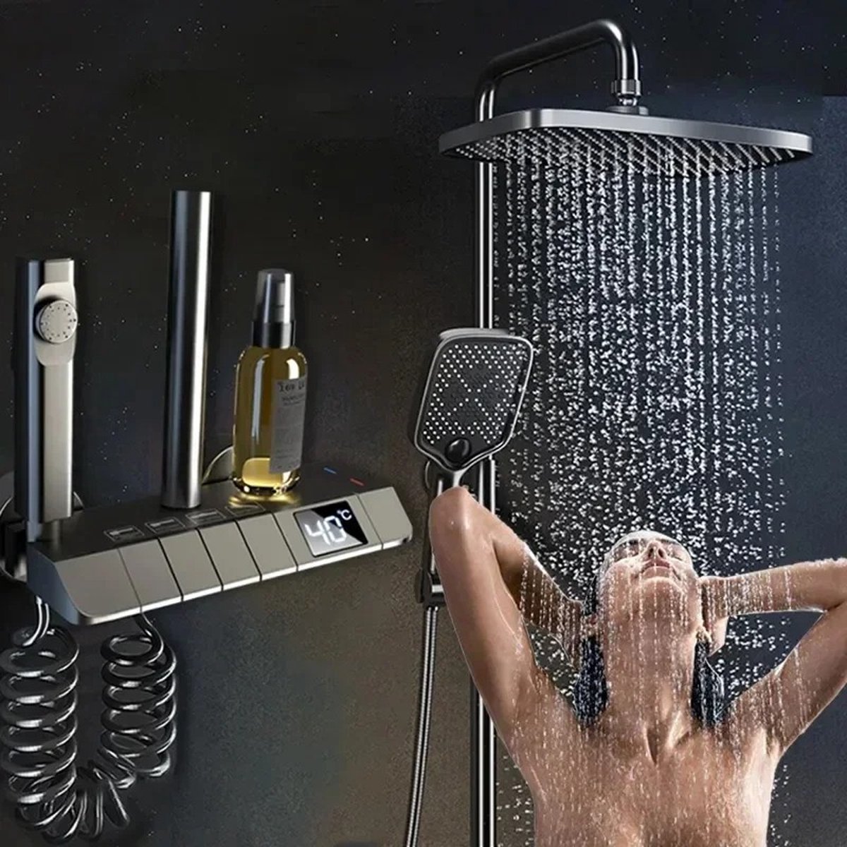 Badkamer Douchekraan Set Zwart Thermostaat Digital