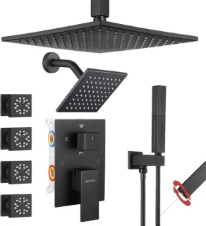 Badkamer Kranen Douchesysteem 25 cm Hoofddouche Mat Zwart
