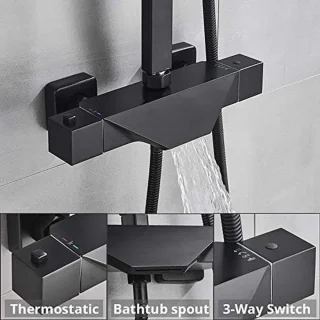 Badkamerkraan doucheset regendouche thermostatisch wandmontage zwart