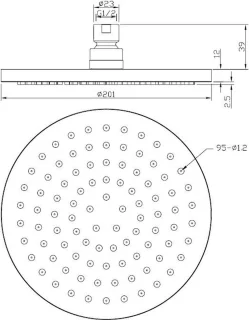 Bally Luxe Mat Zwart Messing Rond Hoofddouche 200x12mm