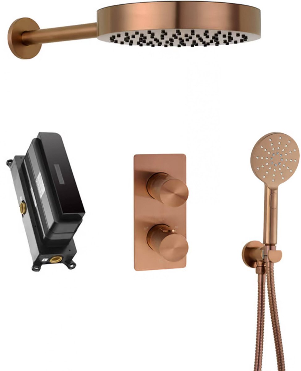 De Ben Engraved Cross inbouw regendoucheset Ø25cm geborsteld koper PVD in één oogopslag