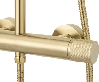 Ben Engraved Cross regendoucheset 25 cm geborsteld messing PVD