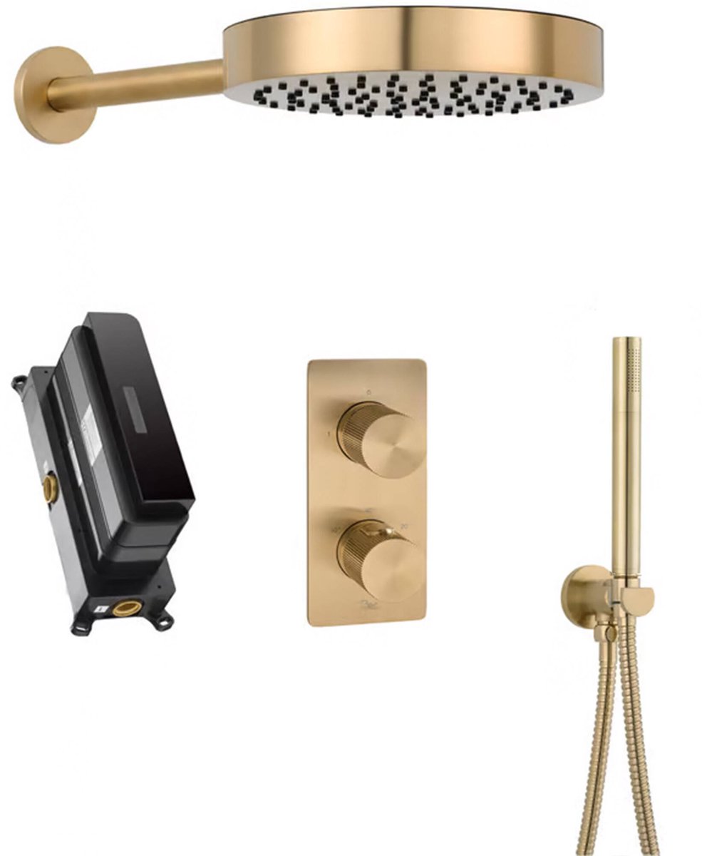 De Ben Engraved Line inbouw regendoucheset Ø25cm messing PVD in één oogopslag