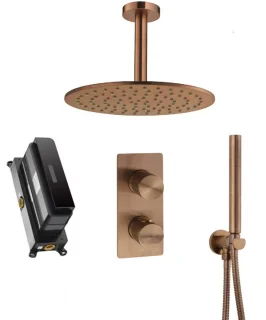 Ben Engraved Line Slim inbouw regendoucheset 25cm geborsteld koper
