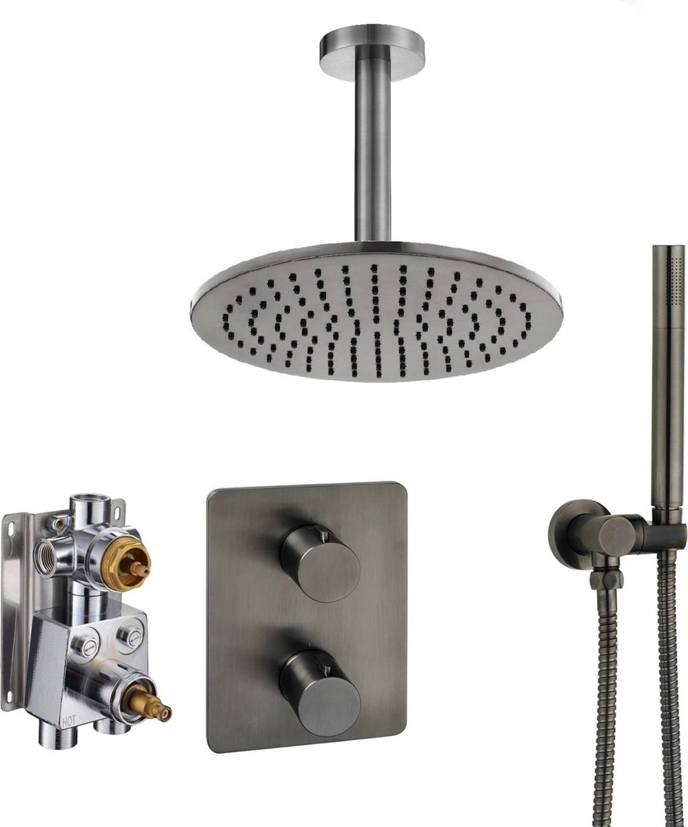 De Ben Lavion 250 regendoucheset plafondaansluiting gunmetal in één oogopslag