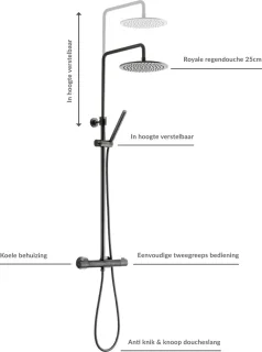 Ben Lavion Regendouche 25cm Thermostaat Geborsteld Zwart Rond