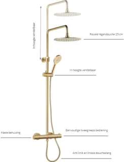 Ben Lavion Regendouche Ø 25cm Rond Messing Thermostaatkraan