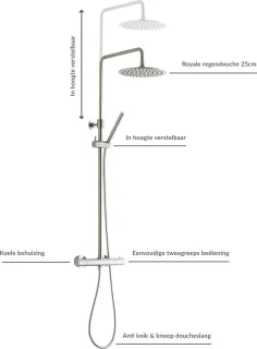 Ben Lavion Regendouche Rond Ø25cm Geborsteld Nikkel Met Thermostaatkraan
