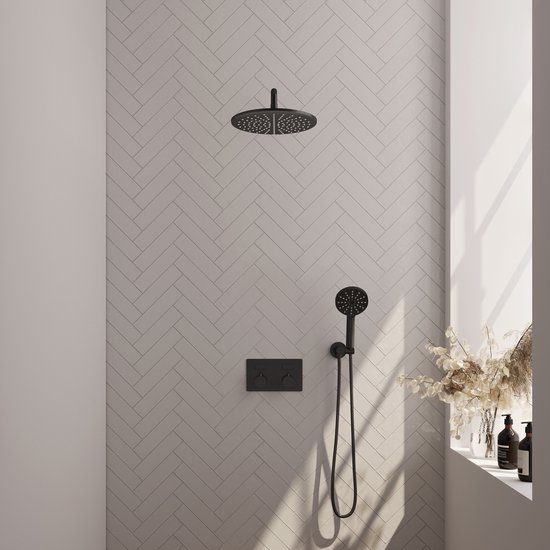 Black Edition Thermostatische Inbouw Regendouche Set 58 Mat Zwart