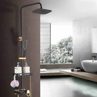 Botec Douche Set Regendouche Zwart-Goud 20 cm