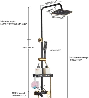 Botec Douche Set Regendouche Zwart-Goud 20 cm