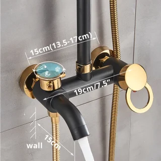 Botec Douche Set Regendouche Zwart-Goud 20 cm