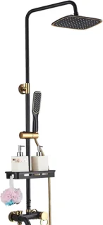 Botec Douche Set Regendouche Zwart-Goud 20 cm