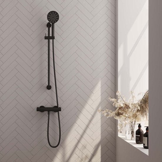 Brauer Black Edition Douchekraan opbouw met glijstang mat zwart