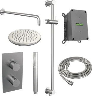 Brauer Brushed Edition Regendouche Set 39 thermostaatkraan inbouw 20cm rond geborsteld nikkel