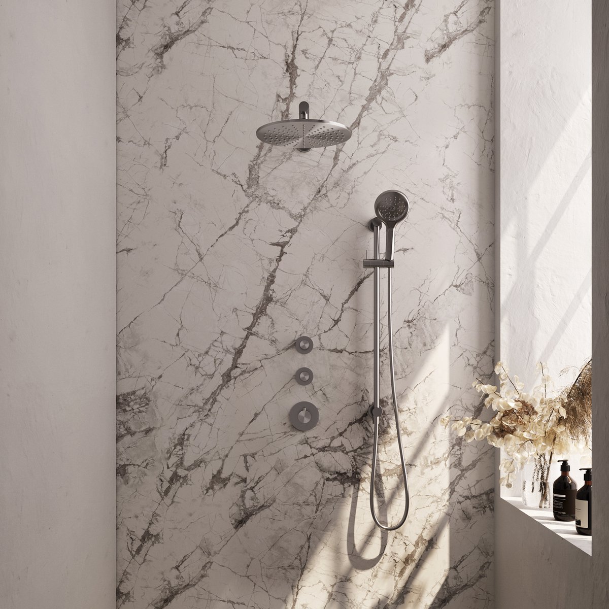 De Brauer Brushed Edition regendoucheset inbouw 30cm PVD geborsteld RVS in één oogopslag