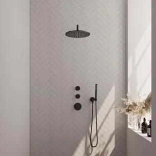 Brauer Carving Thermostatische Inbouw Regendoucheset Mat Zwart