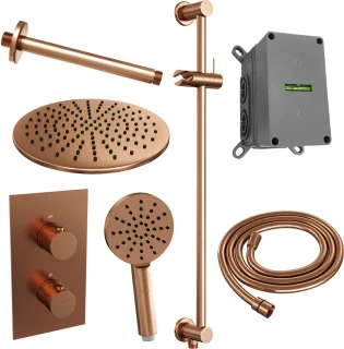 Brauer Copper Edition Regendouche Set 48 Thermostaatkraan Inbouw Plafond 30cm Rond Geborsteld Koper PVD