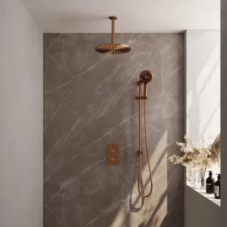 Brauer Copper Edition Regendouche Set 48 Thermostaatkraan Inbouw Plafond 30cm Rond Geborsteld Koper PVD